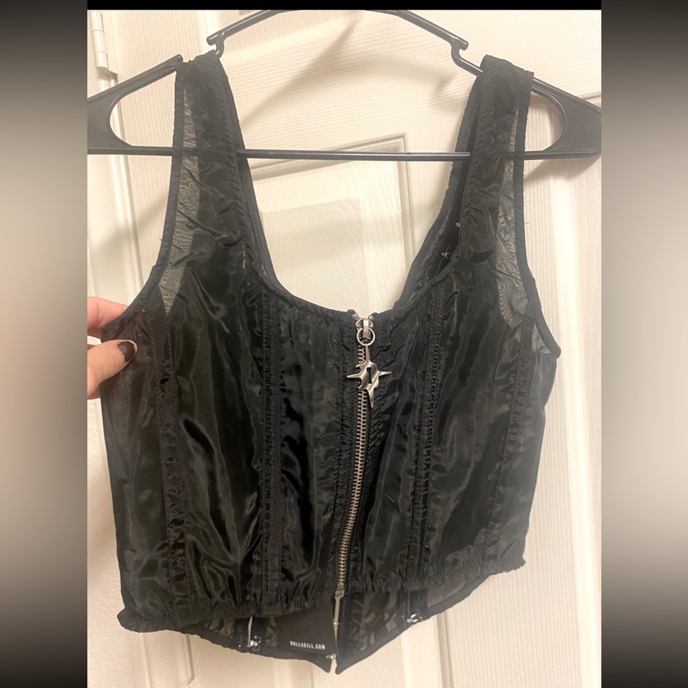 Darker Wavs Corset bustier top in black sheer mesh dollskill